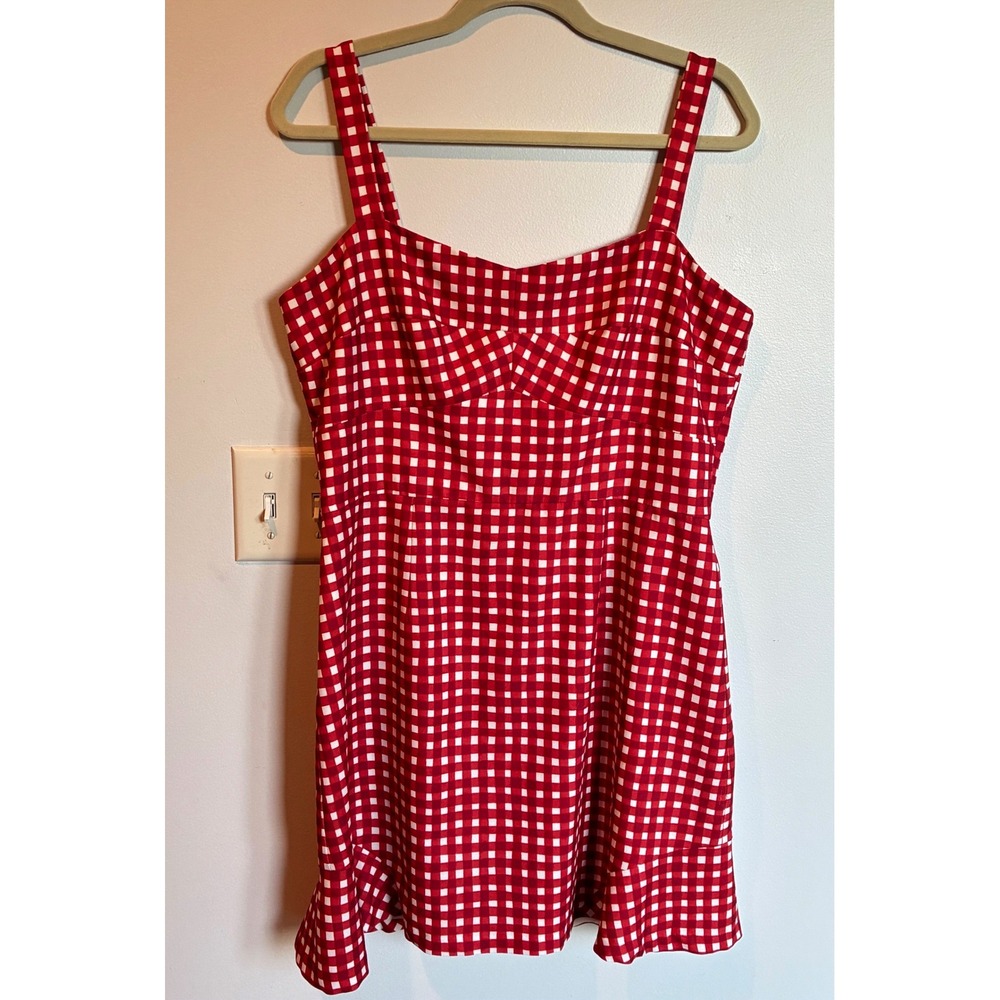 Hutch McKenzie Red Gingham Check Ruffle Hem Mini Dress 12 Picnic Retro Summer